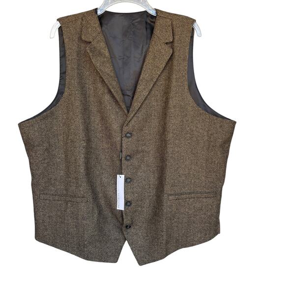 VOBOOM Vest Mens 3XL Brown Herringbone Tweed Wool Blend Classic Suit Waistcoat - Picture 1 of 12